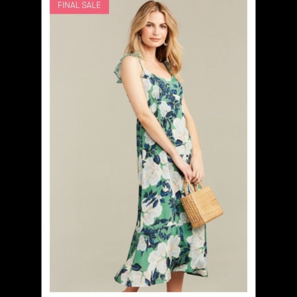 Roberta Roller Rabbit Green and White Floral Midi Dress